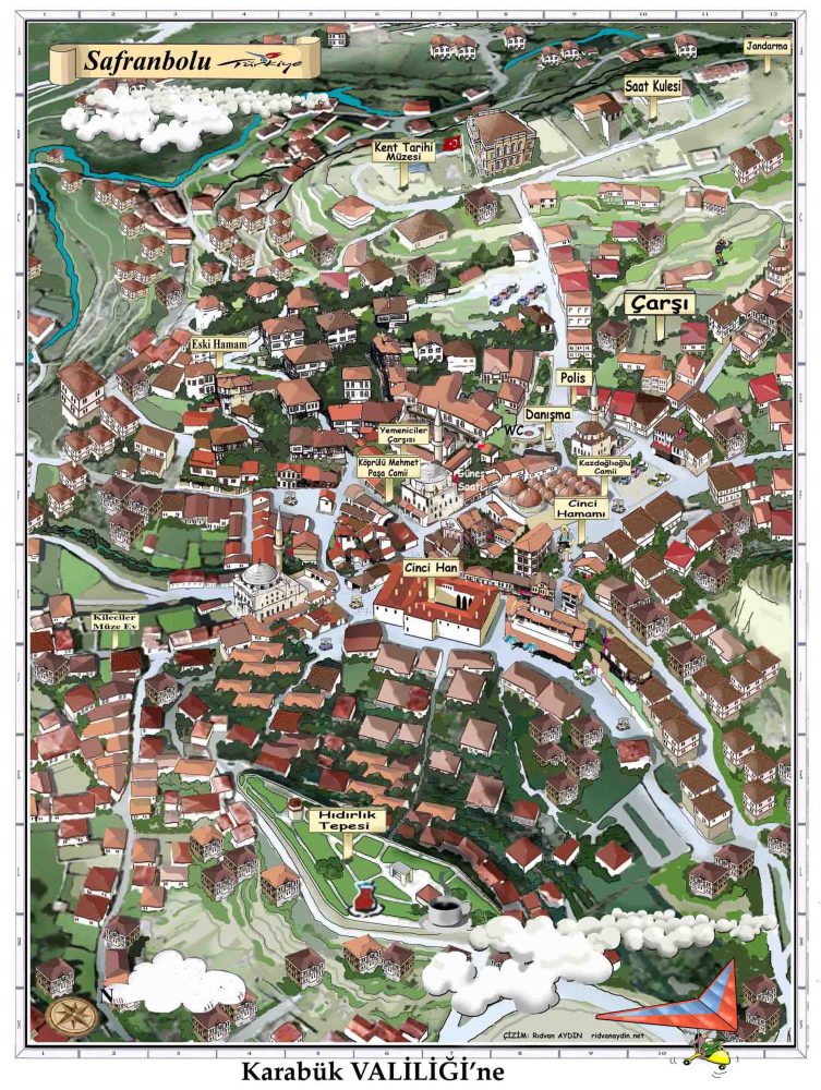 Карта-план города Сафранболу с указанием достопримечательностей