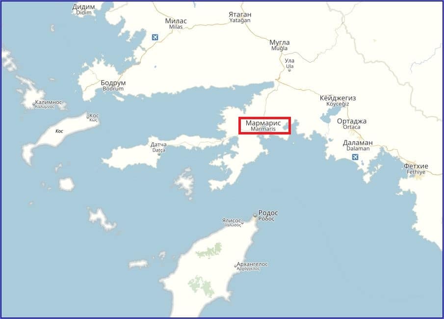 Мармарис на карте Турции