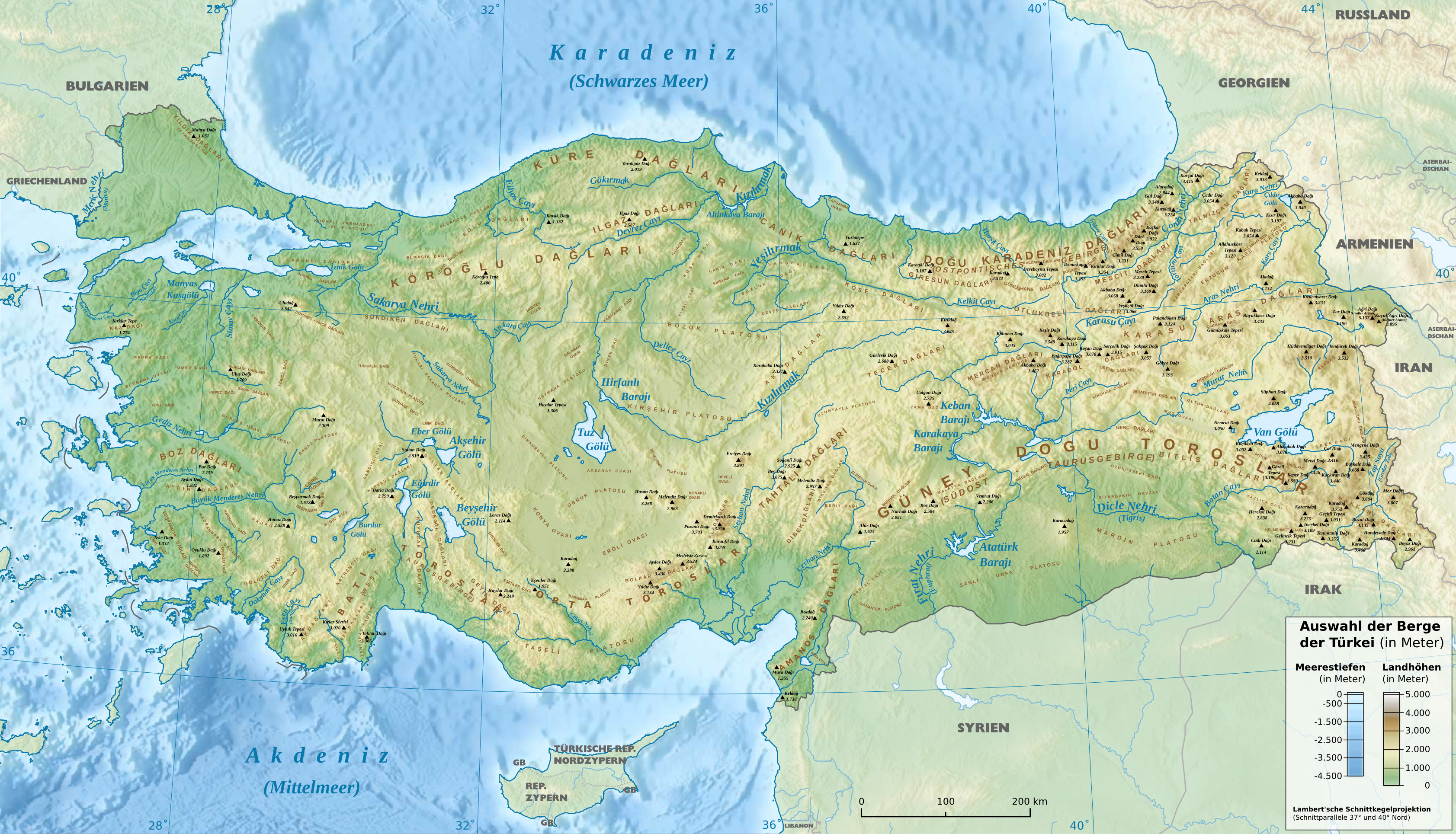 Турция физическая карта