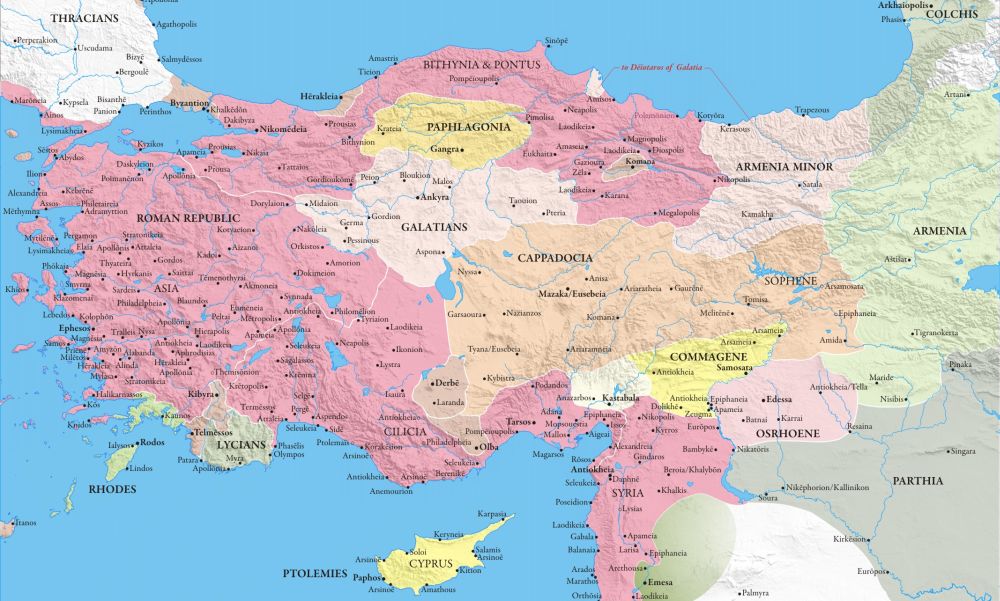 Коммагенское царство на карте малой Азии - I век до н. э.